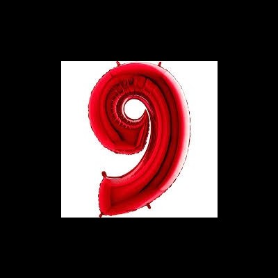 Balão vermelho metálico em forma do número 9