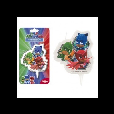 Velas decorativas dos PJ Masks coloridas em verde, azul e vermelho