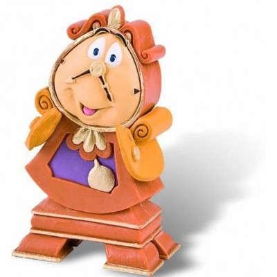 Relógio de figura animada cor laranja com detalhes em roxo e amarelo