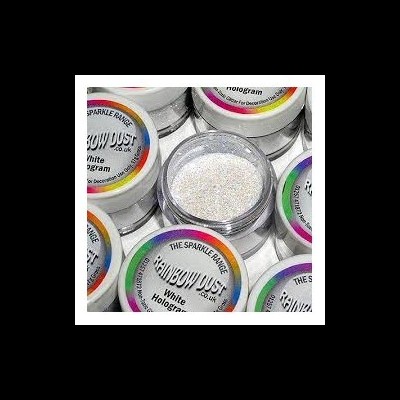 Embalagens redondas de pó brilhante 'RAINBOW DUST White Hologram' com tampas brancas