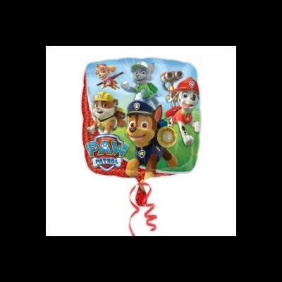 Balão quadrado metalizado com personagens PAW Patrol coloridos