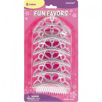 6 tiaras decorativas prateadas em embalagem rosa amscan Fun Favors
