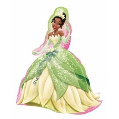 Figura feminina com vestido longo verde e amarelo estilo princesa