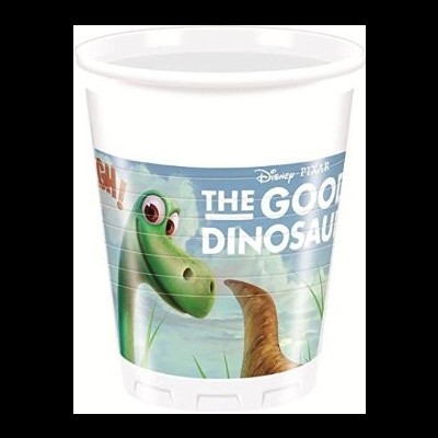 Copo plástico do filme The Good Dinosaur com dinossauro verde e fundo azul