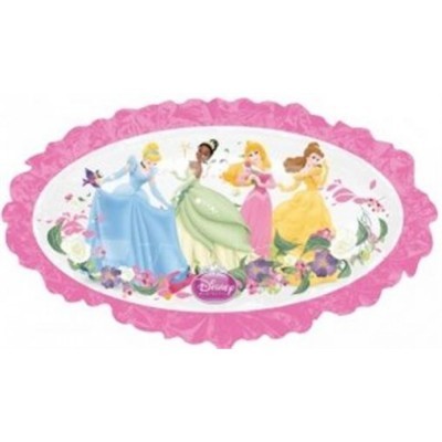 Placa oval rosa com princesas Disney e flores