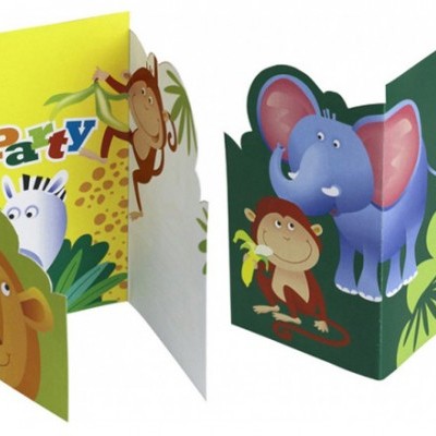 Cartões de convite para festa com tema de animais da selva coloridos