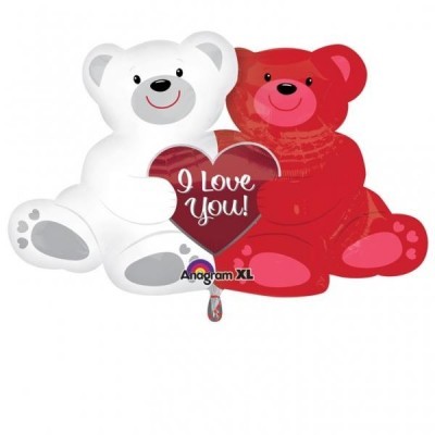 Balões em forma de ursos branco e vermelho com balão de coração I Love You