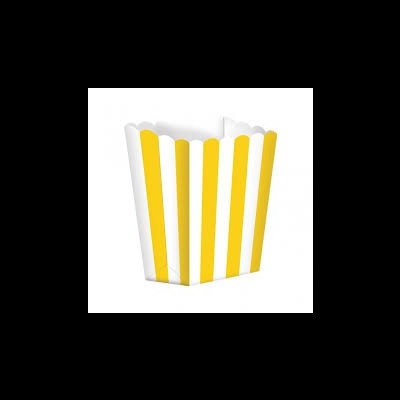 Caixa para pipocas com riscas amarelas e brancas