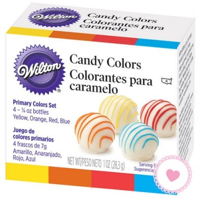 Embalagem de corantes para caramelo Wilton com 4 frascos e cores primárias