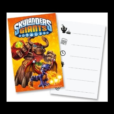 Postal Skylanders Giants com personagens e verso branco para mensagem