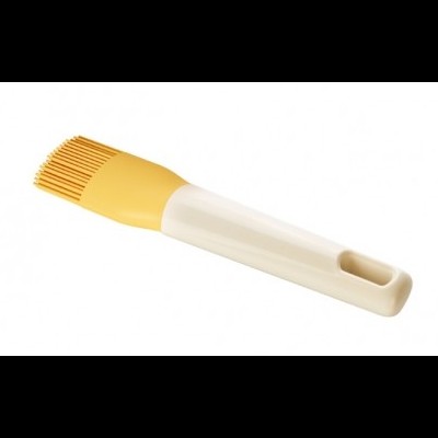 Pincel de silicone para cozinha com cabo branco e cerdas amarelas