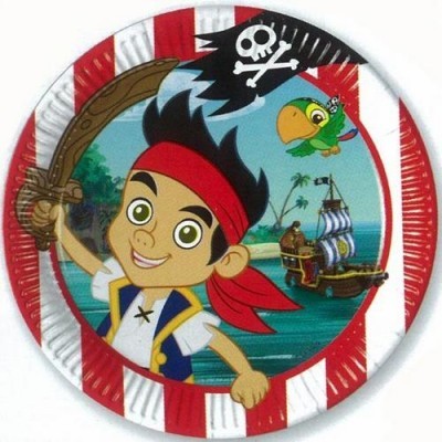 Prato de papel com desenho de pirata e navio