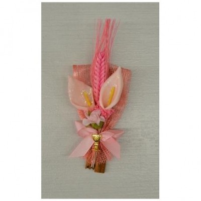 Decoração floral artificial cor-de-rosa e branca com laço cor-de-rosa