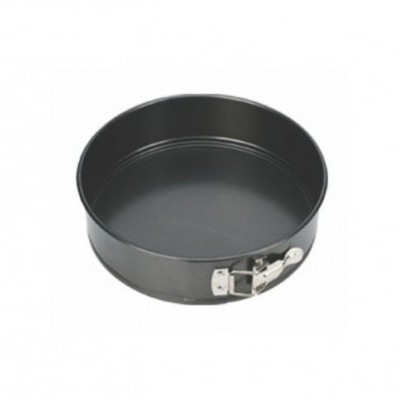 Forma de bolo redonda de metal preto com fecho lateral