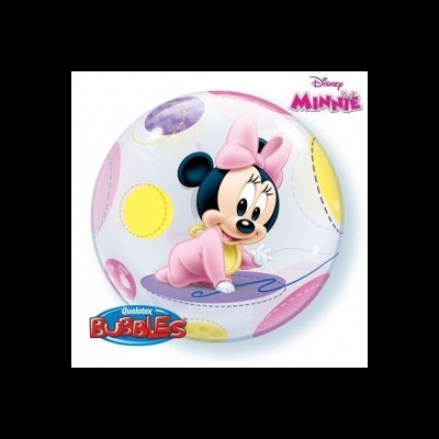 Balão transparente com imagem da Minnie bebé e círculos coloridos