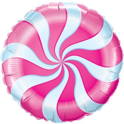 Balão redondo metálico em espiral rosa e azul claro
