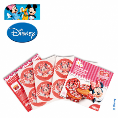 Pacote e folhas de autocolantes Disney da Minnie Mouse em vermelho, rosa e branco