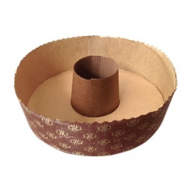 Forma de papel para bolo com cone central castanho e padrão floral