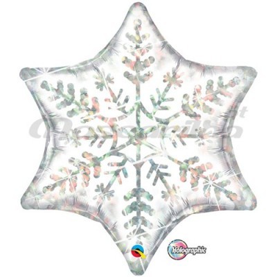 Balão estrela com padrão de floco de neve holográfico prateado