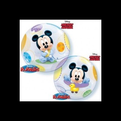Dois pratos plásticos redondos com o personagem Mickey Baby e texto Disney MICKEY MOUSE e Bubble BUBBLES