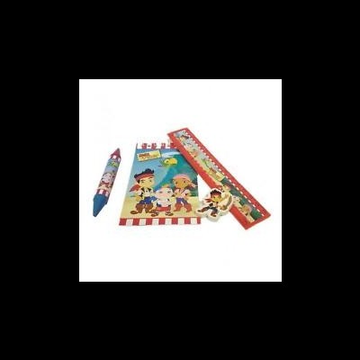 Conjunto infantil com régua, lápis, bloco de notas e figura decorativa tema desenho animado