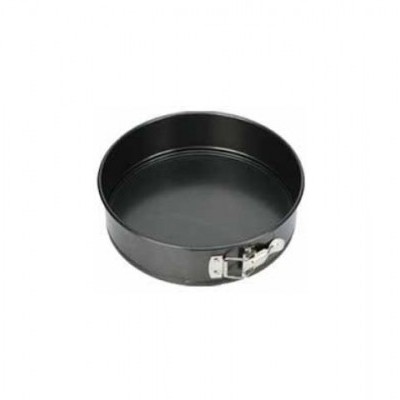 Forma de bolo redonda preta com fecho lateral metálico