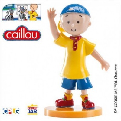 Figura de ação do Caillou em plástico colorido, com logotipos visíveis