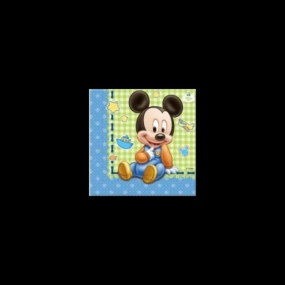 Cobertor infantil azul com padrão quadriculado e estampa do Mickey Mouse vestido de azul e laranja