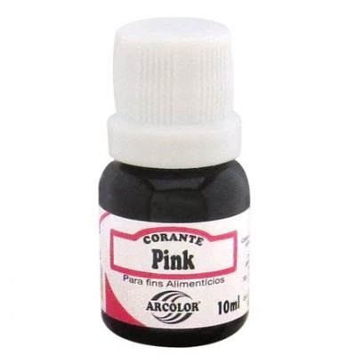 Frasco de corante alimentar Arcolor Pink 10 ml com tampa branca