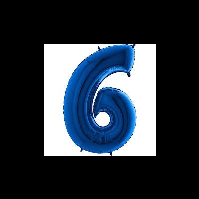 Balão azul metálico em forma do número 6