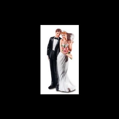 Estatueta de casal de noivos para bolo de casamento com fatos formais
