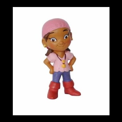 Figura de brinquedo feminina com roupa colorida sobre fundo branco