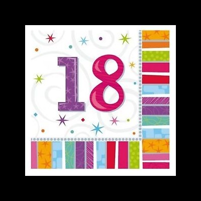 Números 18 coloridos com padrão de estrelas e borda decorativa colorida