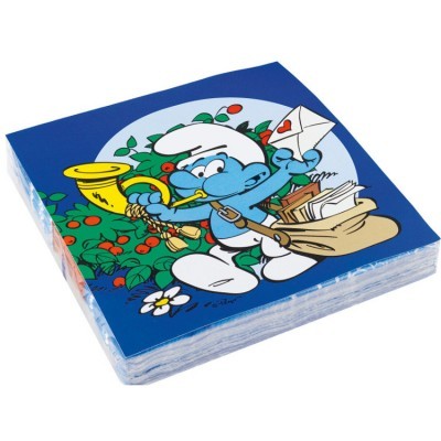 Guardanapos de papel com desenho de Smurf carteiro azul com trombeta