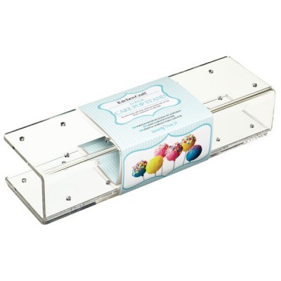 Suporte para bolos em acrílico transparente retangular com rótulo azul claro