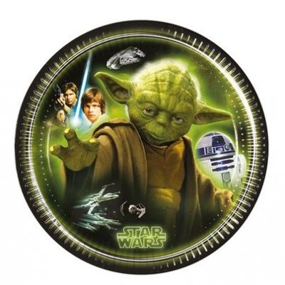 Prato redondo com personagens Star Wars e texto STAR WARS