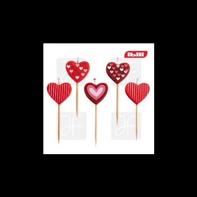 Palitos decorativos com corações vermelhos e rosa em madeira