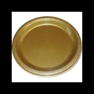 Prato redondo dourado com borda texturizada