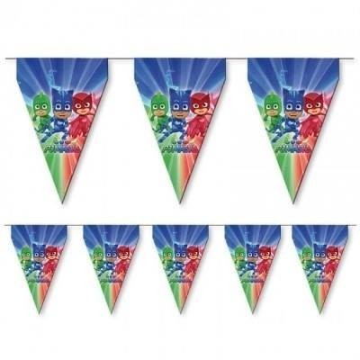 Bandeirolas triangulares coloridas com personagens de desenho animado