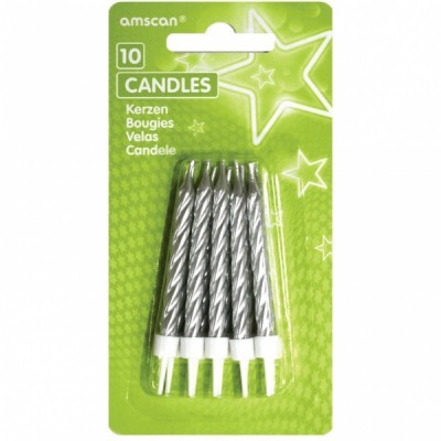 Conjunto de 10 velas prateadas espiraladas em embalagem verde com estrelas
