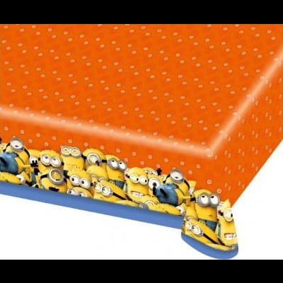 Lençol laranja com Minions e borda azul