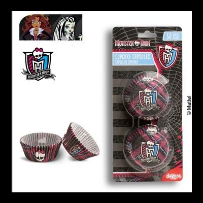 Cápsulas para cupcakes Monster High, preto e rosa, embalagem com 50 unidades