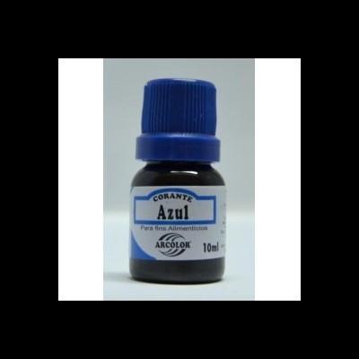 Frasco de corante alimentar azul de 10ml com tampa azul e etiqueta azul e branca