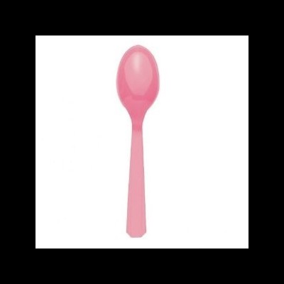 Colher de plástico rosa com cabo hexagonal em fundo branco