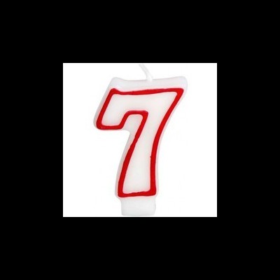 Vela número 7 branca com contorno vermelho