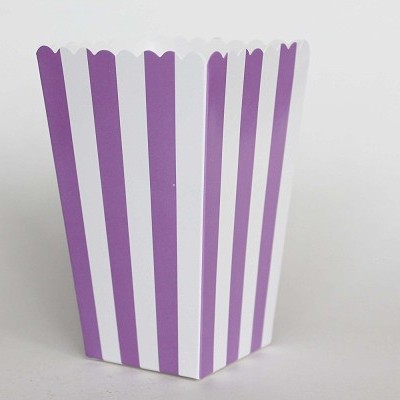 Recipiente para pipocas branco com riscas roxas