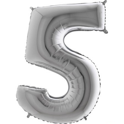 Balão metálico prateado número 5