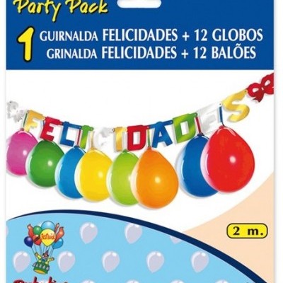 Guirlanda FELICIDADES com 12 balões coloridos para festa