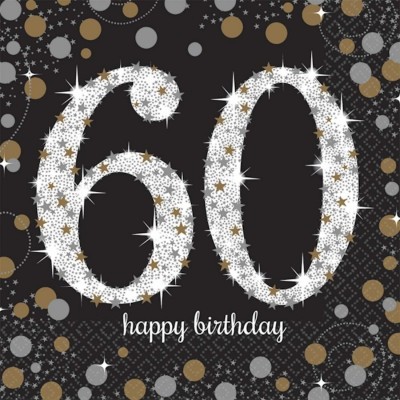 Número 60 brilhante com fundo de pontos e texto happy birthday