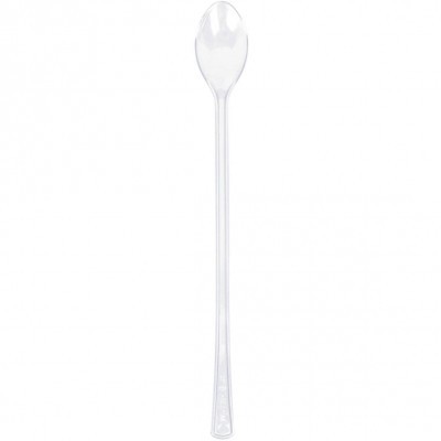 Colher longa de plástico transparente com cabo decorado